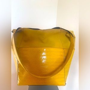 HOBO FAUX SUEDE/CROC Bucket Bag-Mustard